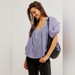 Free People Purple Relaxed Ruched Blouse